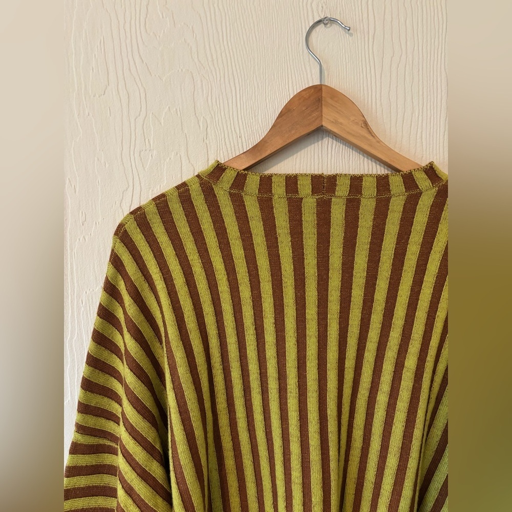ECKHAUS LATTA Yellow Brown Stripe 100% Merino Wool Knit Crochet Keyboard Sweater - Picture 9 of 15